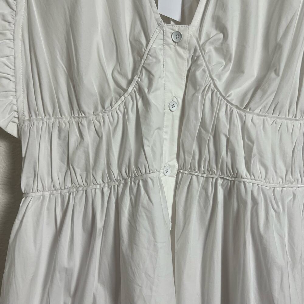 Derek Lam 10 Crosby Greta Ruffle Sleeve V-Neck White Poplin Midi Dress Sz 6 New - Picture 9 of 10